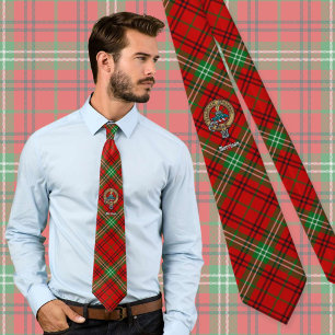 Clan Morrison Crest over Red Tartan Tie