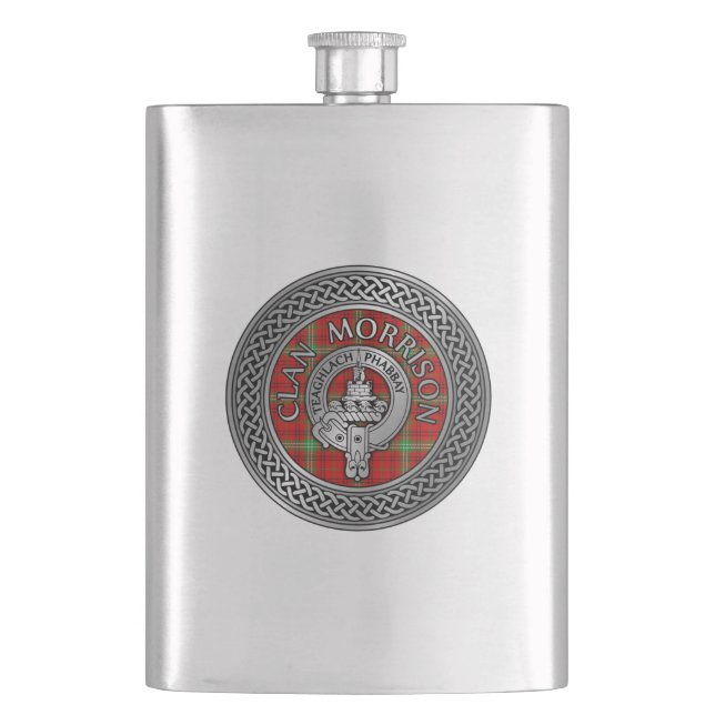 Clan Morrison Crest & Tartan Knot Flask (Front)