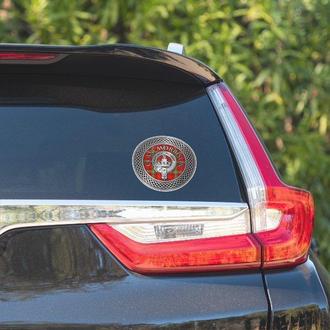 Clan Morrison Crest & Tartan Knot Sticker (Car Side)