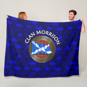 Clan Morrison Tartan Knot & Flag Fleece Blanket