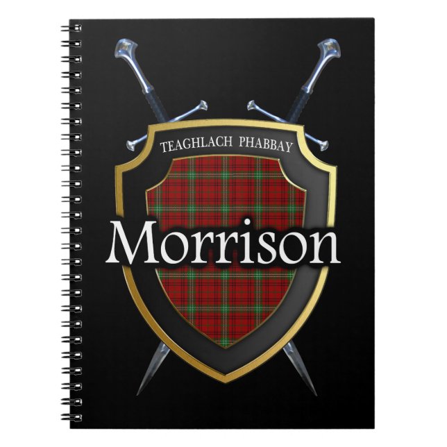 Clan Morrison Tartan Shield & Swords Spiral Notebook (Front)