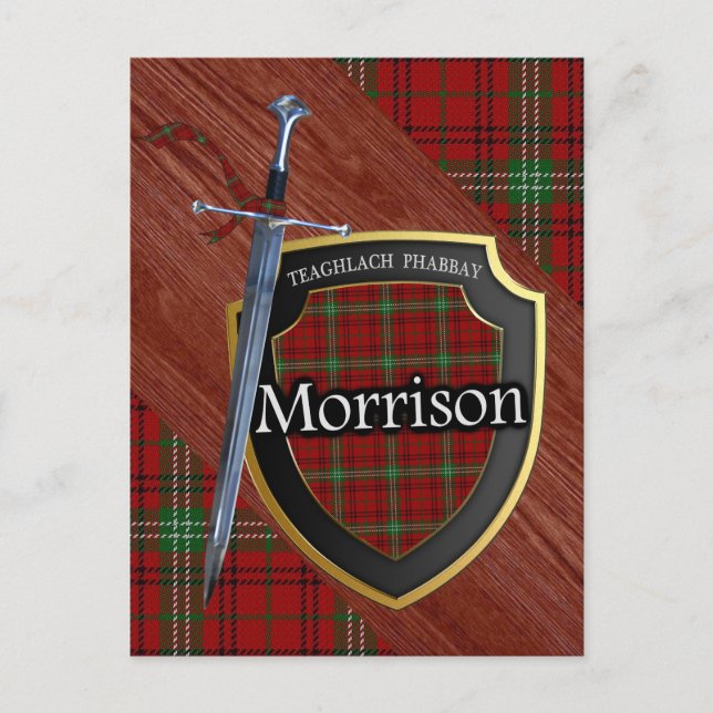 Clan Morrison Tartan Sword & Shield Postcard (Front)