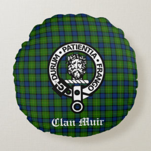 Clan Muir or More Crest Badge & Tartan Round Cushion