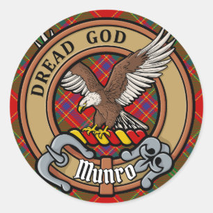 Clan Munro Crest over Tartan Classic Round Sticker