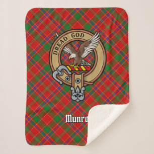 Clan Munro Crest over Tartan Sherpa Blanket