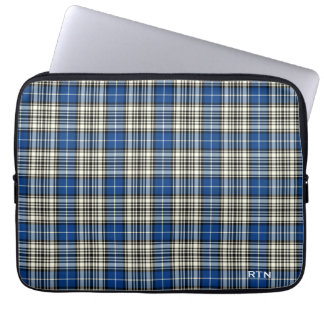 Clan Napier Tartan Royal Blue Plaid Monogram Laptop Sleeve