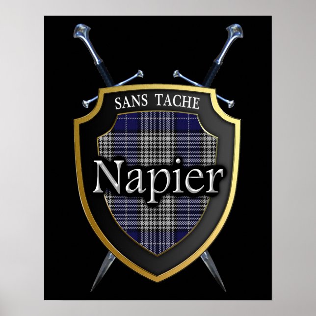 Clan Napier Tartan Scottish Shield & Swords Poster (Front)