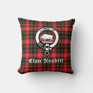 Clan Nesbitt Crest Badge & Tartan Personalised Cushion