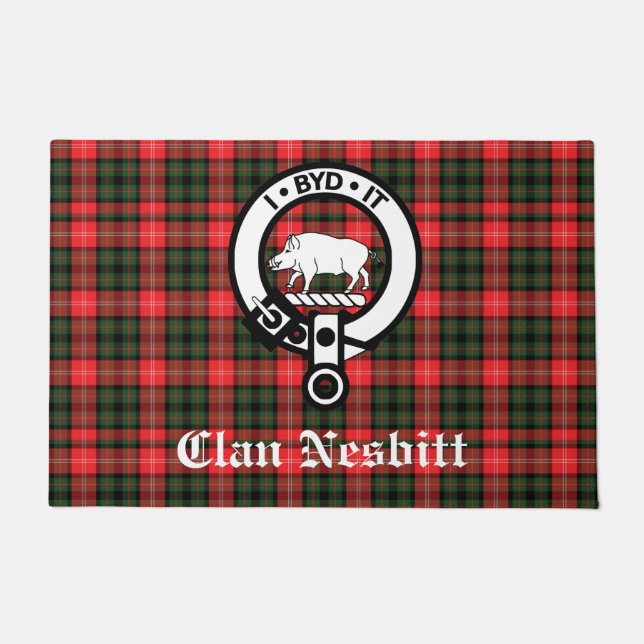 Clan Nesbitt Crest Badge & Tartan Personalised Doormat (Front)