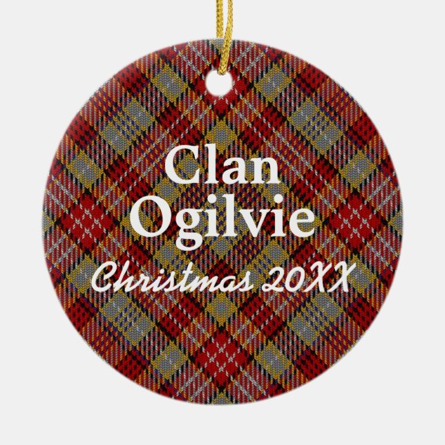 Clan Ogilvie Scottish Tartan Ceramic Tree Decoration (Front)