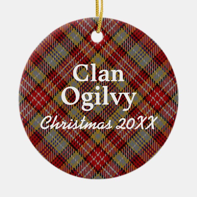 Clan Ogilvy Scottish Tartan Ceramic Tree Decoration (Front)