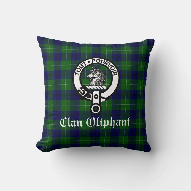Clan Oliphant Crest Badge and Tartan Cushion (Front)