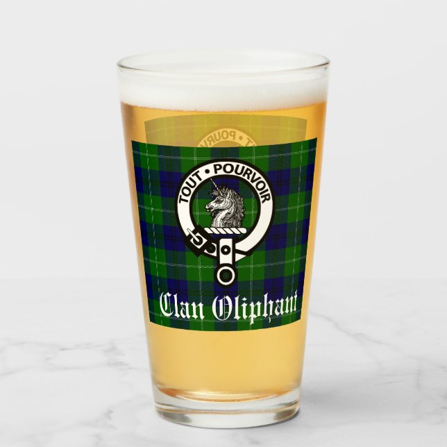 Clan Oliphant Crest Badge and Tartan  Glass (Front Filled)