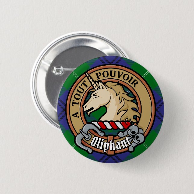 Clan Oliphant Crest over Tartan 6 Cm Round Badge (Front & Back)