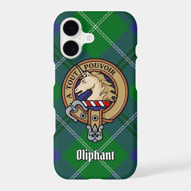 Clan Oliphant Crest over Tartan iPhone Case (Back)