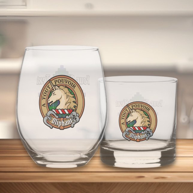 Clan Oliphant Crest over Tartan Whiskey Glass (Creator Uploaded)