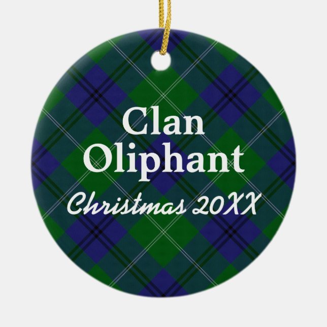 Clan Oliphant Scottish Tartan Ceramic Tree Decoration (Front)