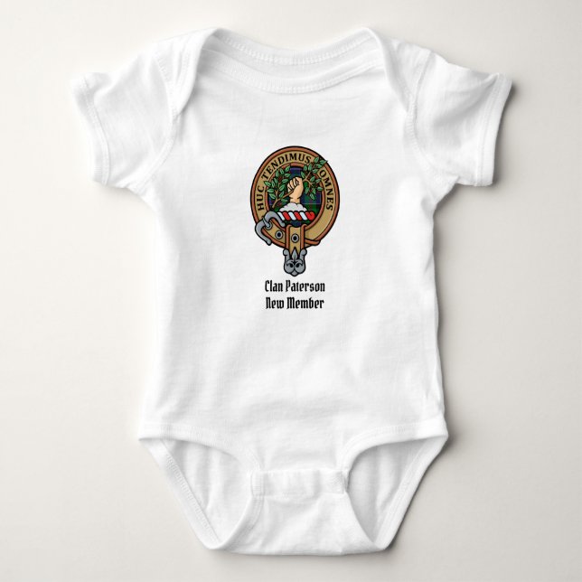 Clan Paterson Crest over Tartan Baby Bodysuit (Front)