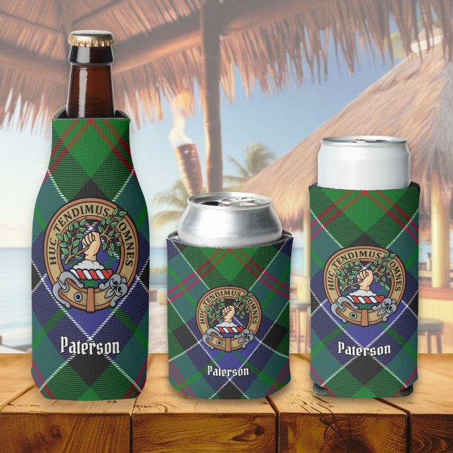 Clan Paterson Crest over Tartan Bottle Cooler (Creator Uploaded)