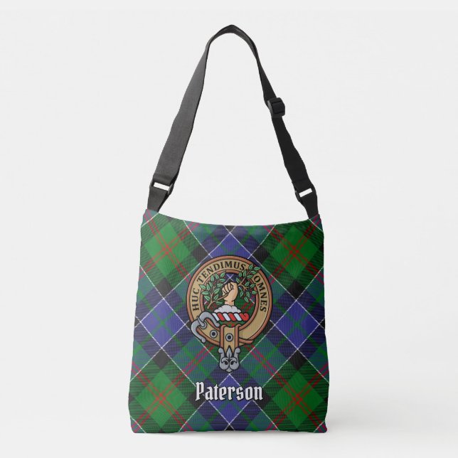 Clan Paterson Crest over Tartan Crossbody Bag (Front)