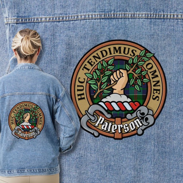 Clan Paterson Crest over Tartan Denim Jacket (Creator Uploaded)
