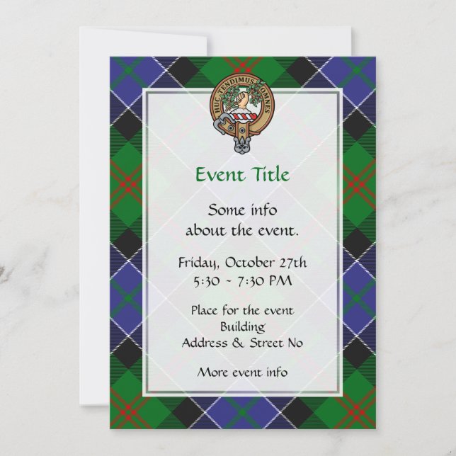 Clan Paterson Crest over Tartan Invitation (Front)