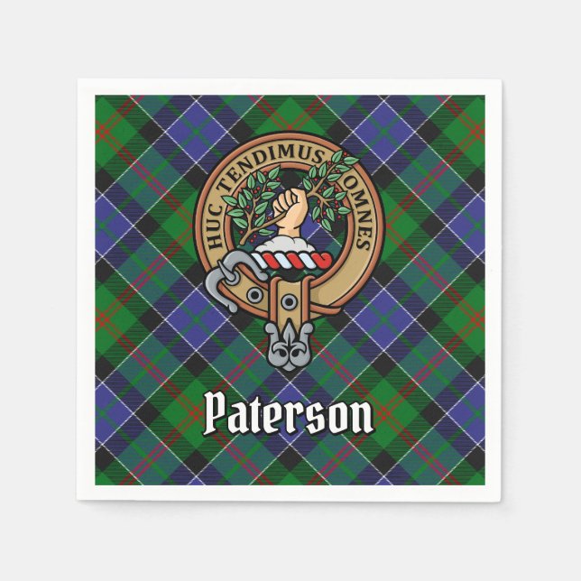 Clan Paterson Crest over Tartan Napkin (Front)