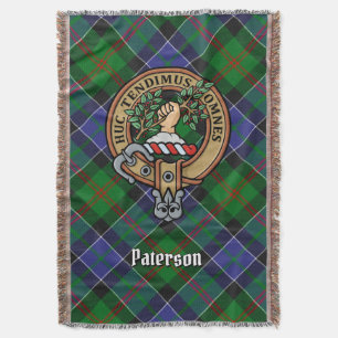 Clan Paterson Crest over Tartan Throw Blanket