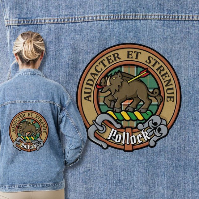 Clan Pollock Crest over Tartan Denim Jacket (Creator Uploaded)