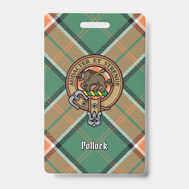 Clan Pollock Crest over Tartan ID Badge (Front)