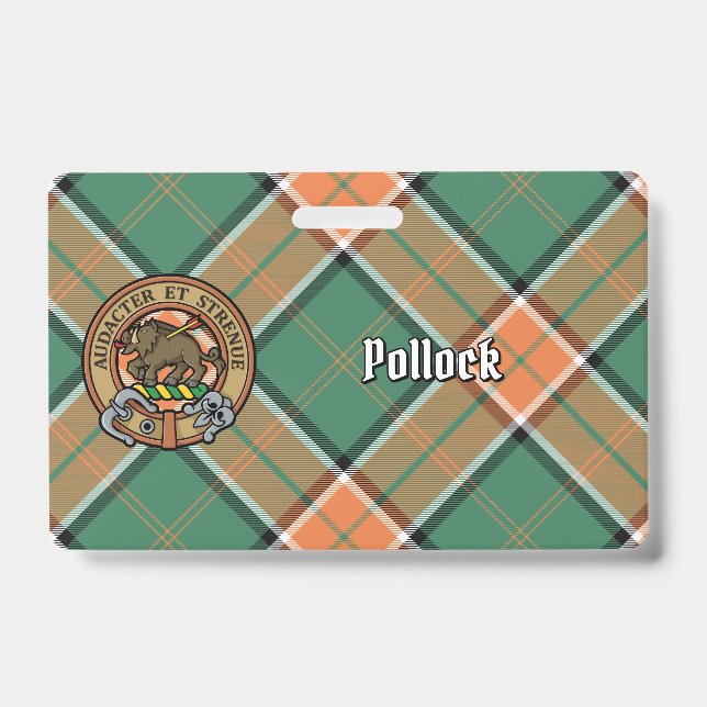 Clan Pollock Crest over Tartan ID Badge (Front)
