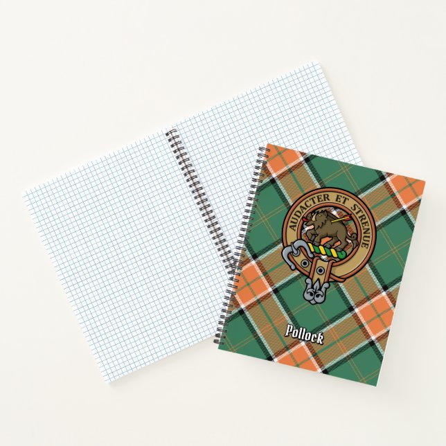 Clan Pollock Crest over Tartan Notebook (Inside)