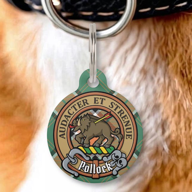 Clan Pollock Crest over Tartan Pet Tag (Creator Uploaded)