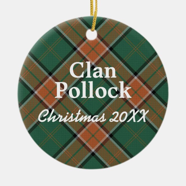 Clan Pollock Scottish Tartan Ceramic Tree Decoration (Front)