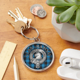 Clan Ramsay Crest & Hunting Tartan Knot Key Ring