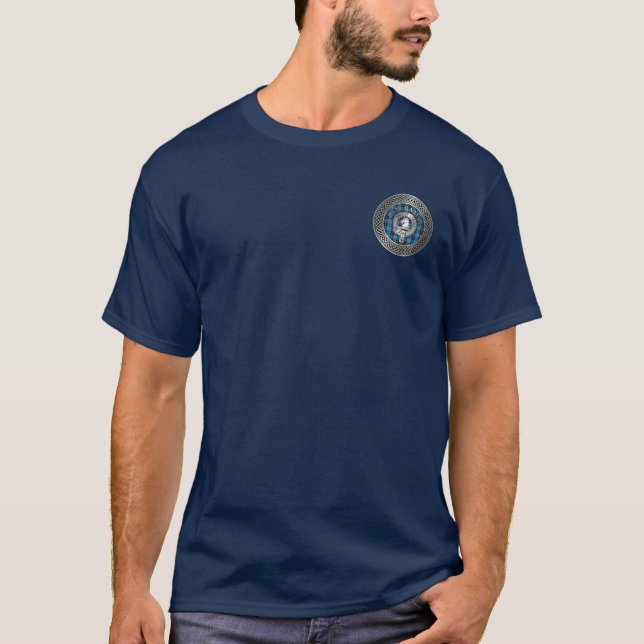Clan Ramsay Crest & Hunting Tartan Knot T-Shirt (Front)
