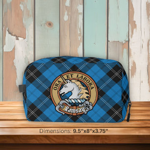 Clan Ramsay Crest over Blue Hunting Tartan Dopp Kit