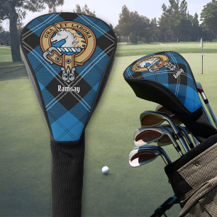 Clan Ramsay Crest over Blue Hunting Tartan Golf Head Cover
