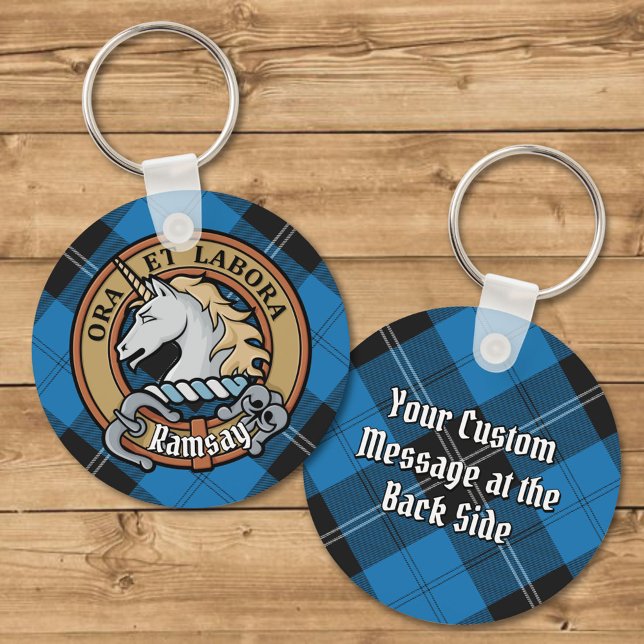 Clan Ramsay Crest over Blue Hunting Tartan Key Ring (Creator Uploaded)