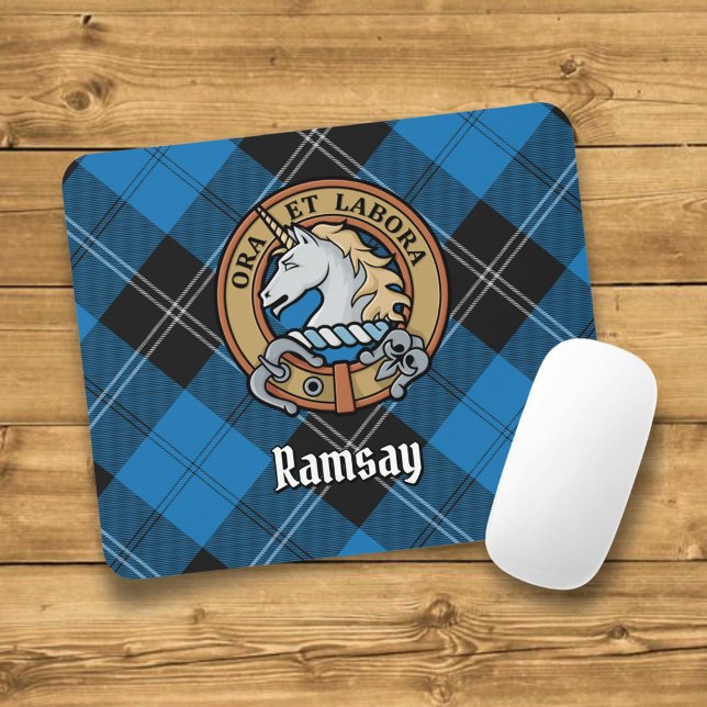 Clan Ramsay Crest over Blue Hunting Tartan Mouse Pad (Creator Uploaded)