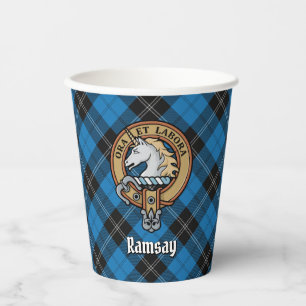 Clan Ramsay Crest over Blue Hunting Tartan Paper Cups