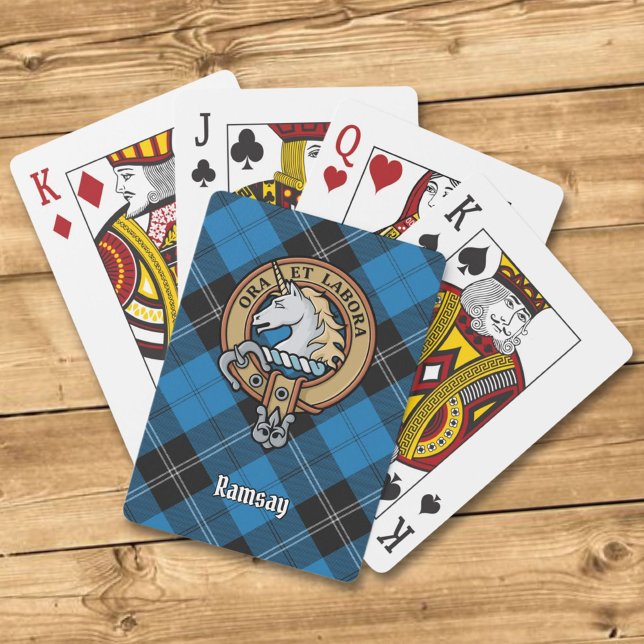 Clan Ramsay Crest over Blue Hunting Tartan Playing Cards (Creator Uploaded)