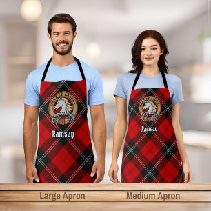 Clan Ramsay Crest over Red Tartan Apron