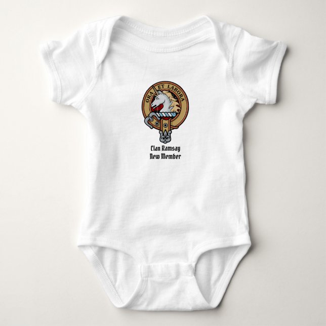Clan Ramsay Crest over Red Tartan Baby Bodysuit (Front)