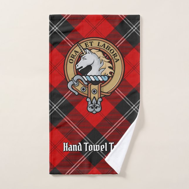 Clan Ramsay Crest over Red Tartan Bath Towel Set (Hand Towel)