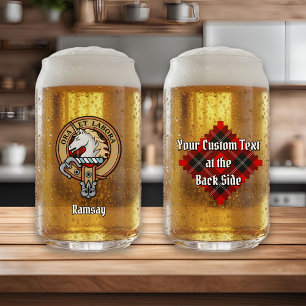 Clan Ramsay Crest over Red Tartan Can Glass