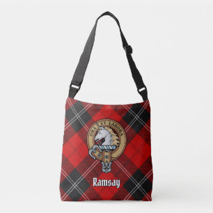Clan Ramsay Crest over Red Tartan Crossbody Bag
