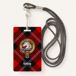 Clan Ramsay Crest over Red Tartan ID Badge