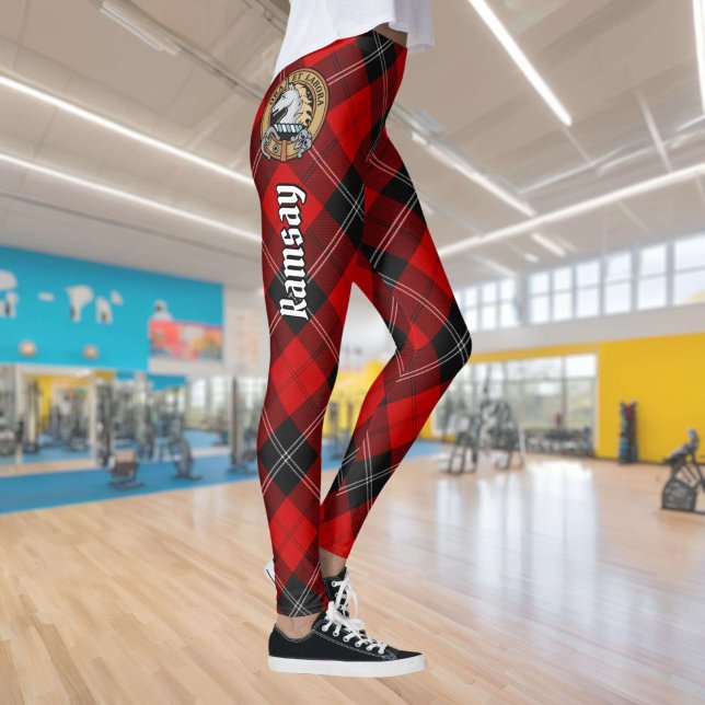 Clan Ramsay Crest over Red Tartan Leggings (Creator Uploaded)
