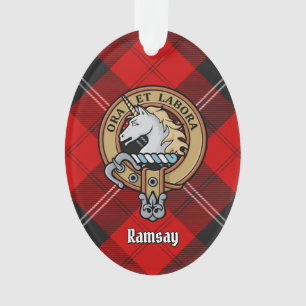 Clan Ramsay Crest over Red Tartan Ornament